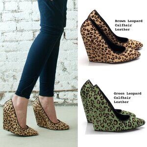 NWOB Handmade THE CURRENT NEW YORK Designer Calf Hair Leather Wedged Heels Pumps